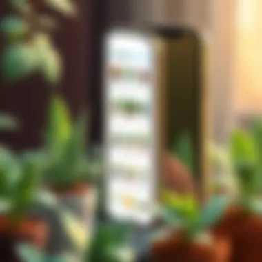 User-Friendly Navigation in Plant Care Apps User-friendly navigation of a plant care app with a vibrant plant database.