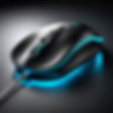 Computer Mouse with Active Sensor A close-up of a computer mouse with a glowing sensor indicating activity.