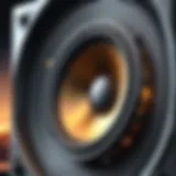 A close-up of a speaker with sound waves emanating from it