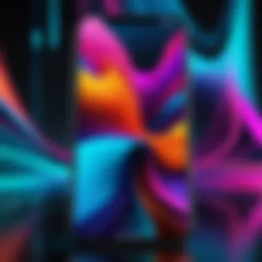 A vibrant abstract screensaver displayed on an iPhone screen