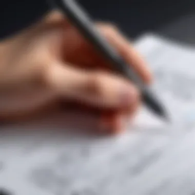 Close-up of a smartpen on a sheet of paper, capturing handwritten notes.