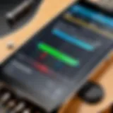 Close-up of a smartphone displaying a guitar tuner app in use