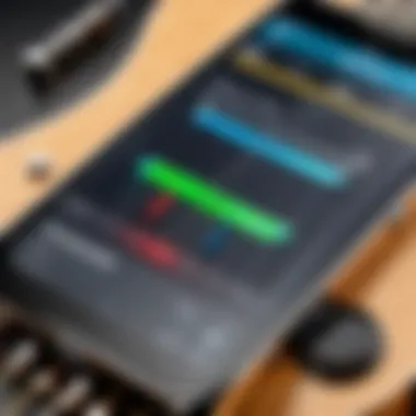 Smartphone Guitar Tuner App in Action Close-up of a smartphone displaying a guitar tuner app in use