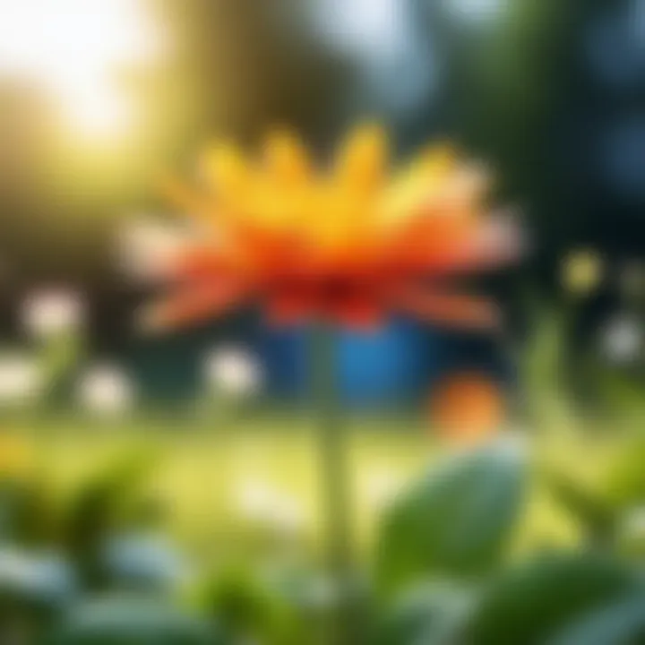 An outdoor scene with selective focus highlighting a single flower against a soft bokeh effect.