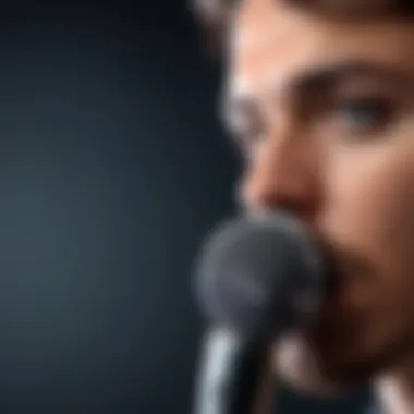 Using Microphone for Voice Disguise A person speaking into a microphone with sound waves visualized