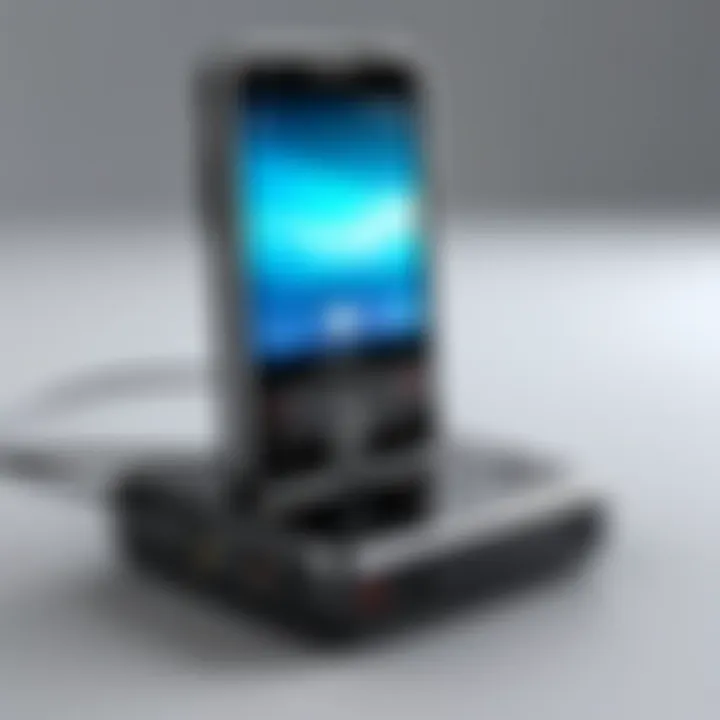 Modern flip phone with headphone jack in a contemporary setting