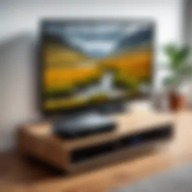 A smart TV box placed next to a traditional television