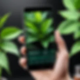 Close-up of a smartphone displaying a plant recognition app in action