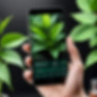 Plant Recognition App in Use Close-up of a smartphone displaying a plant recognition app in action