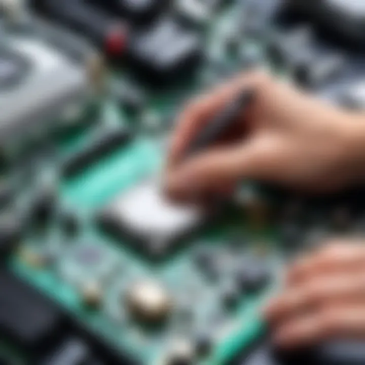 Tech enthusiast examining a motherboard with tools