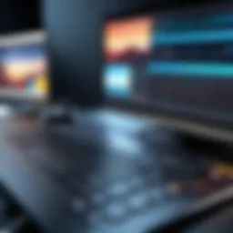 A sleek interface of a video editing software showcasing a timeline and editing tools.