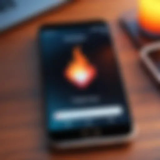 A close-up of a burner phone on a table with a Tinder app open.