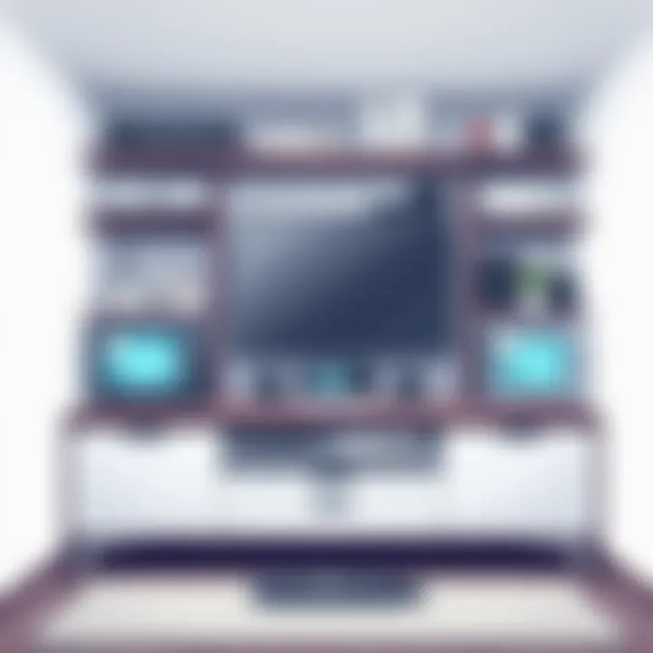 A well-organized entertainment center showcasing neatly arranged devices and accessories