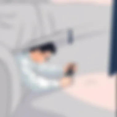 A person checking underneath the couch cushions in search of the missing remote