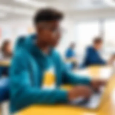 A student using a Chromebook in a bright classroom